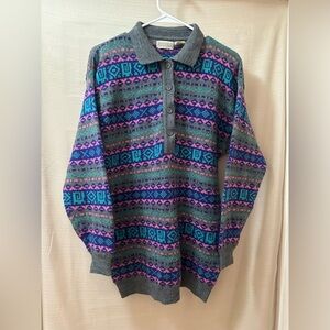Vintage Sorrento Women’s Knit Sweater L | Collared 90s Geometric Pattern
